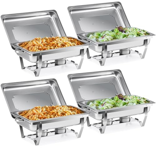 Wilprep Chafing Dish Edelstahl Buffet-Set Warmhaltebehälter Speisenwärmer Wärmebehälter Rechaud für Catering, Buffet und Party (4 Set x 9L)