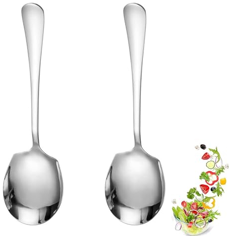 2 Stück Große Servierlöffel Edelstahl, Servierlöffel Silber Servierlöffel mit langem Griff, Große Buffet-Servierlöffel Edelstahl, Große Servierlöffel aus Edelstahl für Küche, Restaurant, Bankett