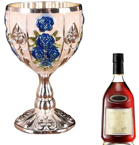Dirfuny Weinkelch, Zinklegierung, Retro-geprägtes Blumenmuster, eleganter Pimp-Tasse, Weinschrank-Ornamente, Kelch für Zuhause, Bar, Hochzeit, Retro-Ornamente, kleine Weintasse, 30 ml