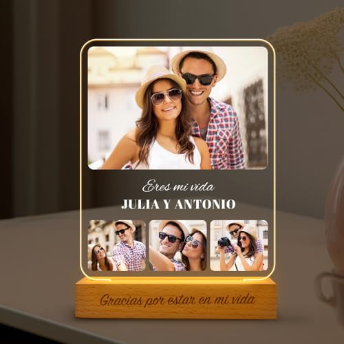 Transparent Gift Lámpara Personalizada con Fotos Collage y Textos. Lámparas Personalizadas Luz LED. Regalos Originales para Parejas, Amigos y Familia. Regalos Personalizados Cumpleaños, San Valentín