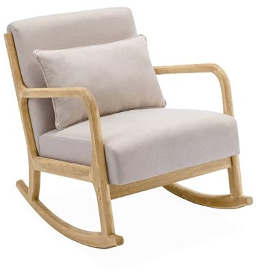 Schaukelsessel in Beige aus Holz und Stoff, für 1 Person, skandinavischer Stil - Lorens