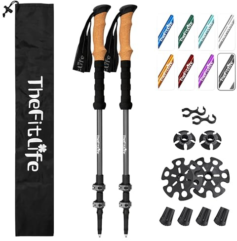 TheFitLife Trekking Poles - Lightweight 7075 Aluminum Hiking Sticks with Cork Grips, Adjustable Telescopic Design, Metal Flip Lock for Men & Women - Perfect for Hiking, Walking, Camping & Backpacking
