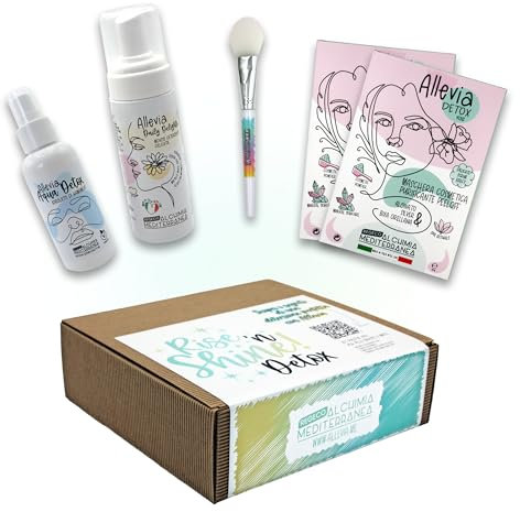 Allevia Rise And Shine Detox set skincare viso completo | kit skincare ragazza per pelle mista o grassa.Cofanetto regalo donna con mousse detergente, tonico e maschere viso.