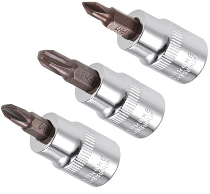 CoCud Phillips Bit Socket Set, PH1 - PH3 Bit 3/8 Drive, S2 Steel Heat Treated CR-V Socket - (Applications: for Fastener Application), 3-Pieces