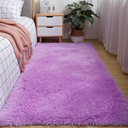 Guetto Hochflor Teppich Modern Flauschig Weich Groß für Wohnzimmer Deko Schlafzimmer Flur Läufer Outdoor Carpet Langflor Fellteppich Kunstfell Shaggy Einfarbig Bettvorleger,Lila,80x200cm