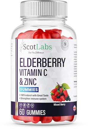 ScotLabs Immune Support Complex Gummies - Elderberry, Vitamin C & Zinc Gummy | Mixed Berry Flavor Vegetarian, Non-GMO, NO Sugar and Gluten Free Candy Suitable for Adults & Kids (12+)