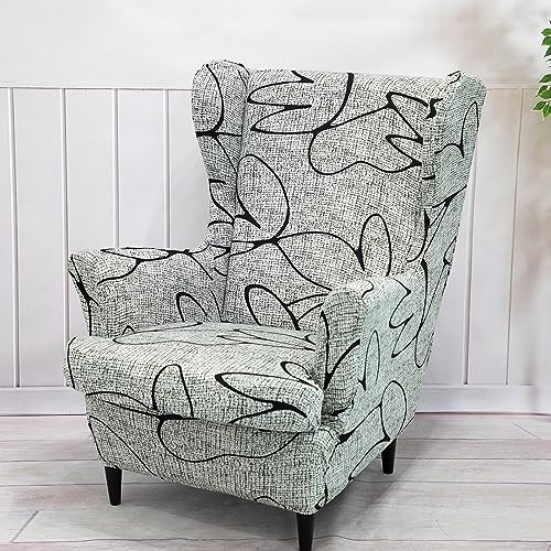 Hixingo 3D-Druck Ohrensessel Überzug, 2-Teilig Sesselbezüge Stretch Ohrensessel Bezug Abnehmbar und Waschbar für Wohnzimmer Schlafzimmer Hotel Sesselschoner (Graue Blume,One Size)
