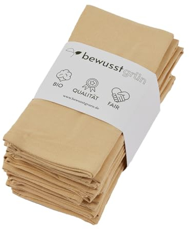 BewusstGrün 12 Faire & Nachhaltige Stoffservietten + Faltanleitungen I 100% Bio-Baumwolle I 45x45 cm Beige