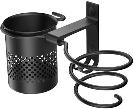 S'AFIELINA Fönhalter schwarz (1 Stück), Haartrocknerhalter für das Badezimmer mit Haken und Korb zur Aufbewahrung von Haarpflegegeräten und Lockenstäben