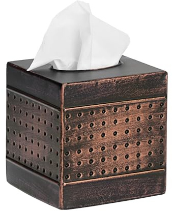 TOLIDA Quadratische Tissue Box aus Eisen, Vintage Taschentuchbox,Toilettentücher, Kosmetiktücherbox für Esszimmer Wohnzimmer Schlafzimmer Büro Hotel 14x13x13CM (bronzefarbe)