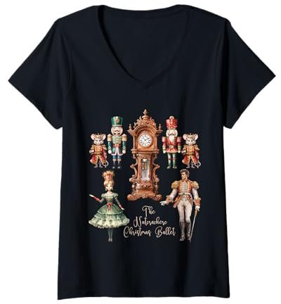 Femme Vintage Retro The Christmas Casse-Noisette Ballet T-Shirt avec Col en V