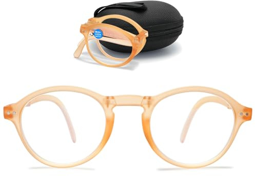 ABETOS Lesebrille Faltbar Damen Herren Rund Retro Blaulichtfilter Sehhilfe Lesehilfe Klappbrille Federscharnier Brille mit Stärke mit Etui