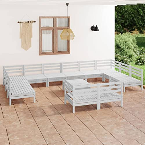 KTHLBRH 13-TLG. Garten-Lounge-Set Weiß Massivholz Kiefer Terrassenmöbel-Sets Gartenmöbel-Sets Outdoor-Möbel-Sets Balkonmöbel-Sets für Terrasse, Garten, Balkon
