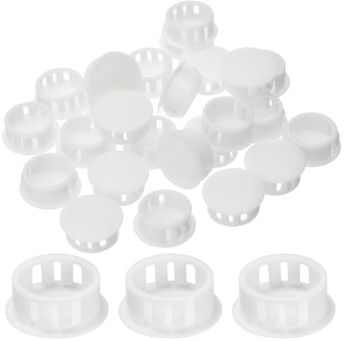 sourcing map 25pcs Nylon Plastic Hole Plugs, 4/5(20mm) Round Drill Screw Hole Plugs Covers Knockout Locking Plastic Plugs Insert End Caps for Kitchen Cabinet Furniture, White