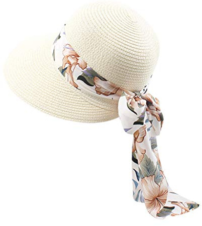 Stroh-Sonnenhut für Damen, Faltbarer Floppy-Strohhut, breite Krempe, Sommer-Strandhut mit Schleife, Sonnenhüte für Damen, Outdoor, Reisen, UPF 50+ Leicht Sommerhut