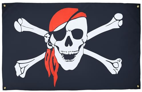 AZ FLAG Drapeau Pirate foulard rouge 150x90 cm Polyester Léger 4 Œillets | Usage intérieur Drapeau décoratif corsaire coutures doubles et bords renforcés avec œillets métalliques