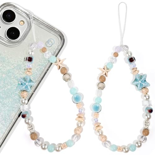 Wincredulous Phone Charm Starfish Lanyard Wrist Strap Smartphone Chain String Charm for Earphone Case(Blue Shell Cell-A,1PC)