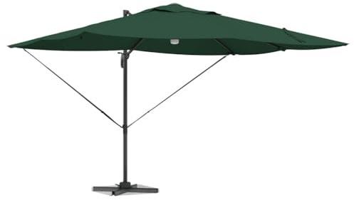 vidaXL Cantilever Roma Parasol Green and Black 352 x 251 x 265 cm, Adjustable Rectangular Terrace Parasol, Modern Outdoor Shade, UV-Resistant Garden Umbrella for Patio Sun Protection
