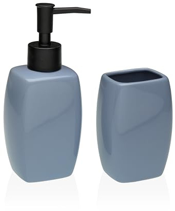 Set Dispenser Sapone e Bicchiere Porta Spazzolini – Design Moderno in Ceramica per Bagno Elegante – Ricaricabile, Disponibile in Nero o Blu (Blu)