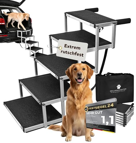 Fellgefährten Hundetreppe Auto klappbar & Hunderampe – stabile, rutschfeste Einstiegshilfe für große Hunde mit Reflektoren, in 2 Größen erhältlich