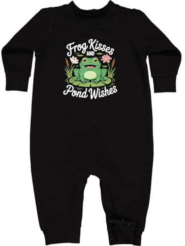 inktastic Frog Kisses and Pond Wishes Baby Fleece Romper 6 Months Black 474a7