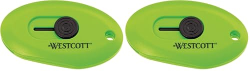 Westcott E-16474 00 Mini coltello per cartone con lame di sicurezza in ceramica, inserimento automatico, supporto magnetico integrato, verde (Confezione da 2)
