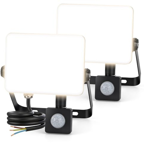 Aigostar 30W Foco LED con Sensor Movimiento: Super Brillo Focos Exterior 3300LM Luz Natural 4000K - IP65 Impermeable, Proyector LED Exterior, Perfectas para Jardín, Garaje, Patio, Paquete de 2