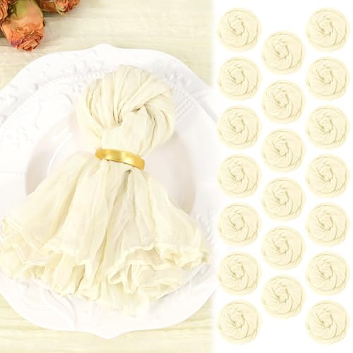 20 Pack Beige Käsetuchservietten 20x20 Waschbare Boho-Stoffservietten Set mit 20 faltigen Käsetuchservietten Gaze-Tischserviette für Hochzeitsfeier, Babyparty, Geburtstagsdekoration