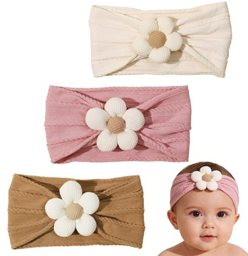 3 stycken babyturbanpannband med bågar, pannband för bebisar, mjuka och elastiska hårband för nyfödda och småbarn, hårtillbehör för babyflickor (stil 1)