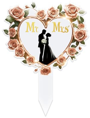 DIELOVEHUA Decoración para Tartas de Boda, Mr & Mrs Cake Topper, Decoración de Pastel de Acrílico, para Bodas, Compromiso, Aniversario, San Valentín (C)