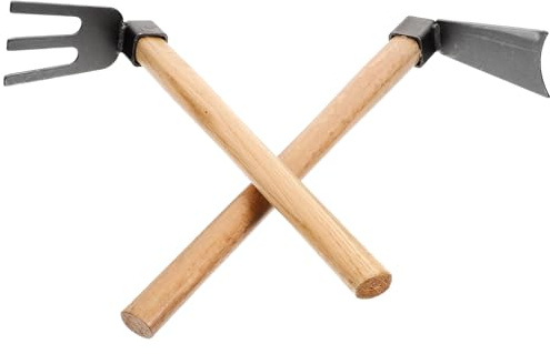 MAGICLULU Set de 2 Outils de Jardinage Houe Robuste et Râteau Compact, Manche en Bois, Facile à Nettoyer, pour Cultiver Le Sol et Désherber Efficacement
