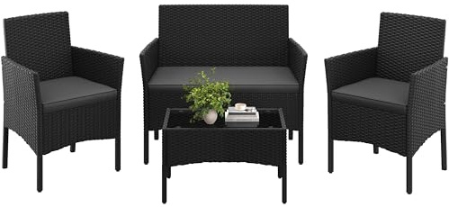 Yaheetech Set da Giardino in Rattan, 4 Posti, con divano a 2 posti, 2 sedie, tavolo e cuscini per seduta resistente alle intemperie, Salotto da Siardino Esterno, per Terrazza Balcone Patio