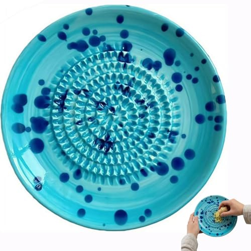 Ceramic Garlic Grater Plate, Natural Ginger Grinder and Decorative Garlic Mincer for Onion, Cheese, Nutmeg, Hand Dish Grating Bowl for Kitchen Cooking, Unique Gifts for Mom, Dishwasher Safe