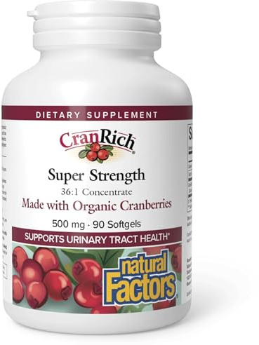 CranRich by Natural Factors, Super Strength Cranberry Concentrate, Antioxidant Supplement for Urinary Tract Support, Non-GMO, 90 softgels (90 servings)