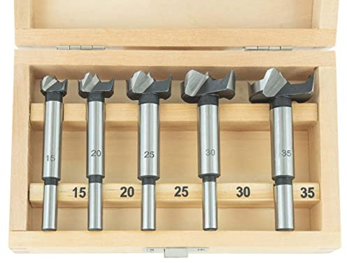 ENT 25250 Coffret de 5 mèches à façonner Ø 15, 20, 25, 30 et 35 mm avec tige Ø 8 et 10 mm, mèches en acier à outil, jeu de mèches à bois pour bois tendre, en version bricolage
