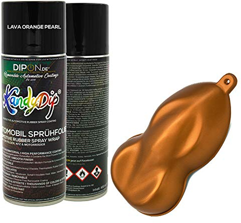 KandyDip Sprühfolie Spraydose Lava ORANGE Pearl 1 x Effekt + 1 x Basis á 400ml MATT (1+1 Set)