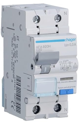 Hager AFA920H - DIFFERENZIALE Magneto TERMICO ACC 1PN 300MA A 20A 6 KA C 2M