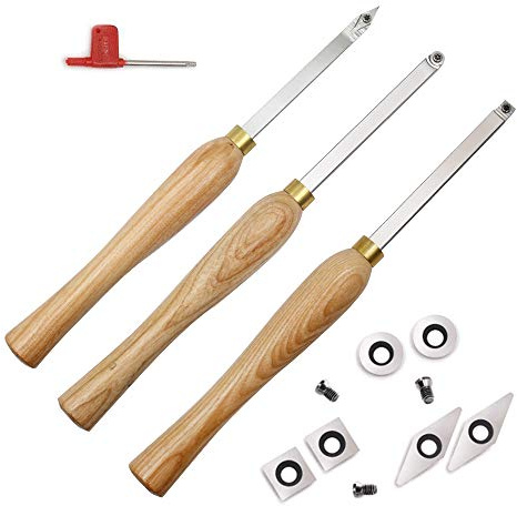 YUFUTOL Carbide Woodturning Tool Mini Size (3 Piece Set) Includes Diamond, Round and Square Turning Tools With Comfort Grip Handles Perfect For Small to Mid-Size Projects