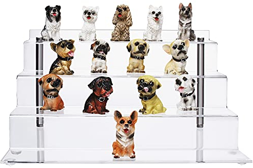 CECOLIC Acryl Display Ständer, 4-Stufen Transparente Riser Regal für Pop Figuren, Cupcakes, Desserts, Nagellack, Gewürze - 30 x 27.5 x 16.5cm (Large - 1 Stück)