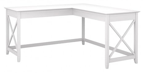 Bush Home Key West 60W Modern Farmhouse L Shaped Desk in Pure White Oak, 60-Inch Corner Computer Table for Home Office Workspace