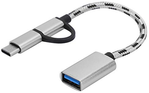 Adaptateur de câblage de Transfert OTG 2 en 1 de Type C, câble de données de Remplacement OTG USB 3.0, connecteur de Transfert électronique Micro Type-c USB 3.0 5 Gbps de 17 cm pour téléphones(Gris)