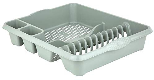Galleries High Grade Large Plastic Dish Drainer Plate and Cutlery Rack Holder (Silver Sage)