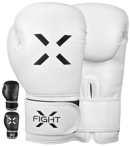 FightX Professional Boxing Gloves Men Women – Pro Training Sparring Gloves, Heavy Bag, MMA Kickboxing Muay Thai Gloves – Hook & Loop with Wrist Support – 16 Oz Guantes de Boxeo (6 8 10 12 14 Oz) (W/B)