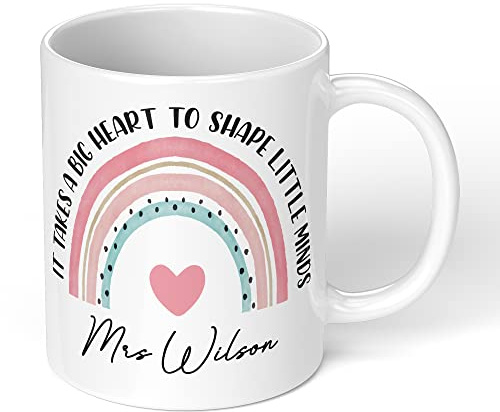 Print Maniacs Personalised Teacher Mug – Thank You for End of Term or School Leavers – Custom Rainbow Design – 11oz Ceramic Coffee Tea Cup – Microwave & Dishwasher Safe – Teacher Appreciation Present