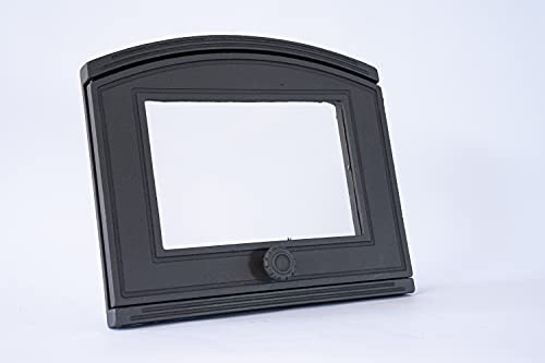 SEZAM Backofentür aus Gusseisen mit hitzebeständiger Glasscheibe, nach links öffnend, Pizzaofentür - Brotofen - Steinofentür, 37 x 6 x 31,5 cm - halbrund, grafitfarbene Bemalung
