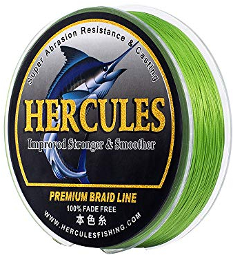 HERCULES Farbechte Geflochtene Angelschnur, 2000m PE Geflochtene Schnüre, 8 Stränge Multifile Angelschnur, 120lb Test für Salzwasser und Süßwasser, Fluoreszierendes Grün, 120lb, 2000m