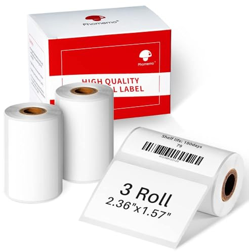 Phomemo 3 Rollen 180 Selbstklebenden Thermo-Etiketten pro Rolle 2.35x1.57 | Kompatibel mit M220,M200,M221,M250 Etikettendrucker,permanent klebend,für Kundenmailings,Adressetiketten,Geschäftsbriefe