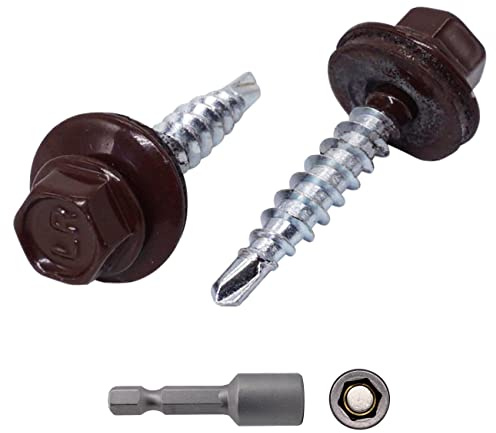 (Förpackning med 50 st) Takskruvar i metall, 4,8 x 35 mm målade självborrande skruvar med EPDM-brickor, plåtskruv (50, chokladbrun RAL 8017)