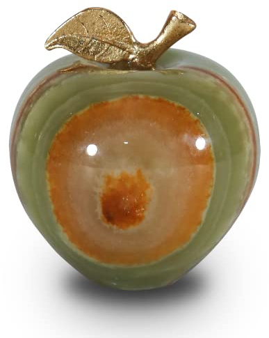 TheWolfard Crystal Apple Paperweight – Multi Green Onyx Desk Ornament, Unique Apple Gift for Teachers, Decorative Apple for Office & Home