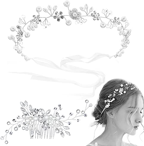 Braut Stirnband Hochzeit Kopfschmuck Vintage Kristall Perle Haarkranz Rebe Stirnbänder Strass, Haarschmuck Mit Blatt für Braut Brautjungfern
